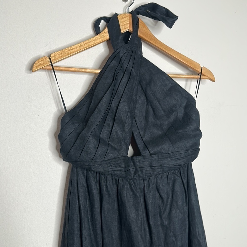 CAMI NYC Elvita linen Dress black cut-out halter neck midi 2 NWT - Picture 6 of 12